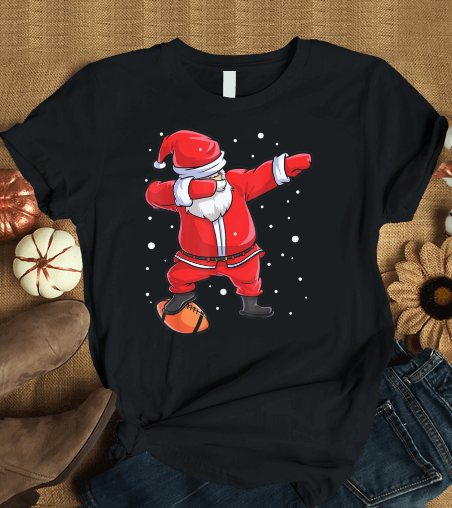 Dabbing Santa Football Christmas Snowflakes T-Shirt