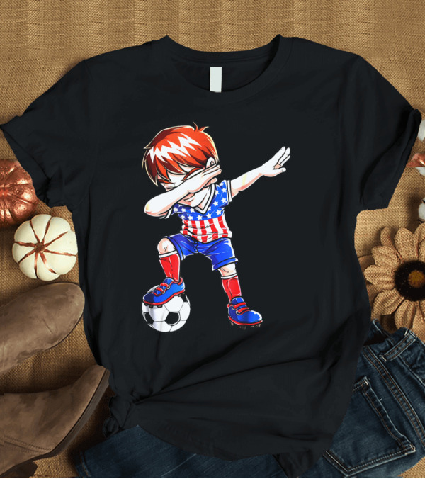 T-Shirt: Dabbing Soccer Kids 4th of July Merica USA Flag Football T-Shirt Dabbing Soccer Kids 4th of July Merica USA Flag Football T-Shirt