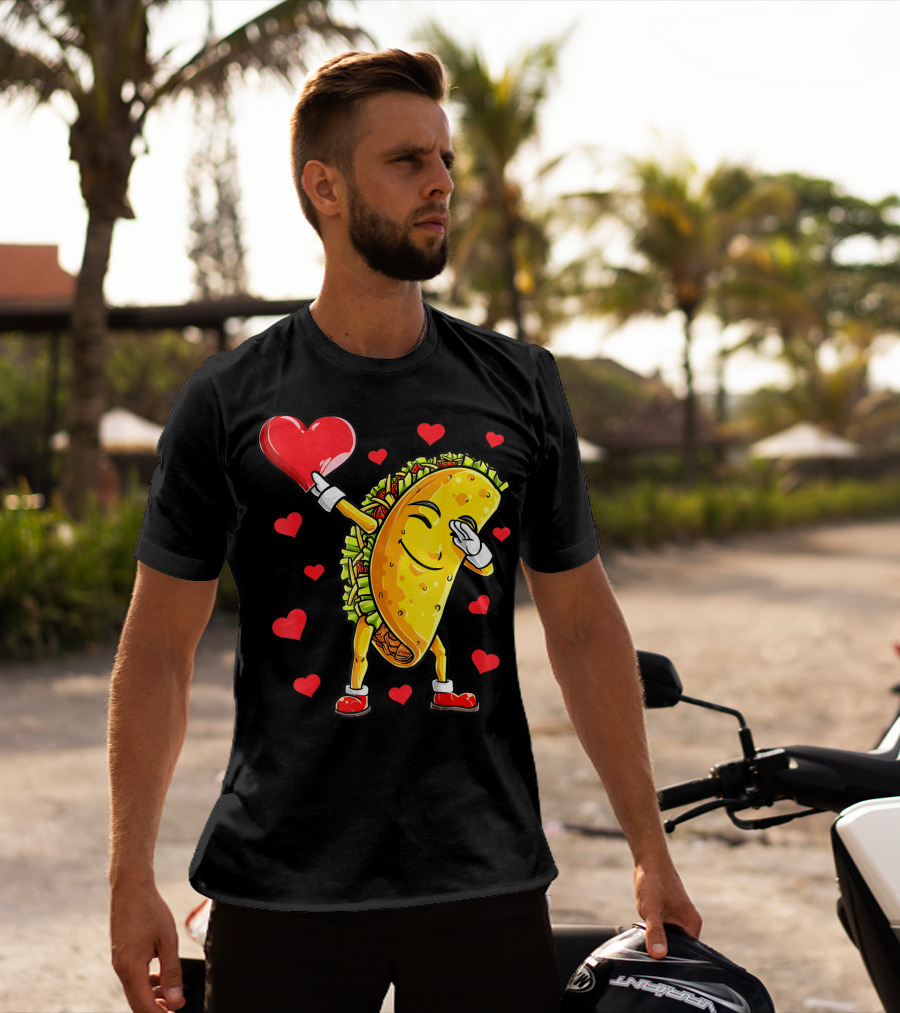 Dabbing Taco Heart Valentines Day Food Lovers Boys T-Shirt