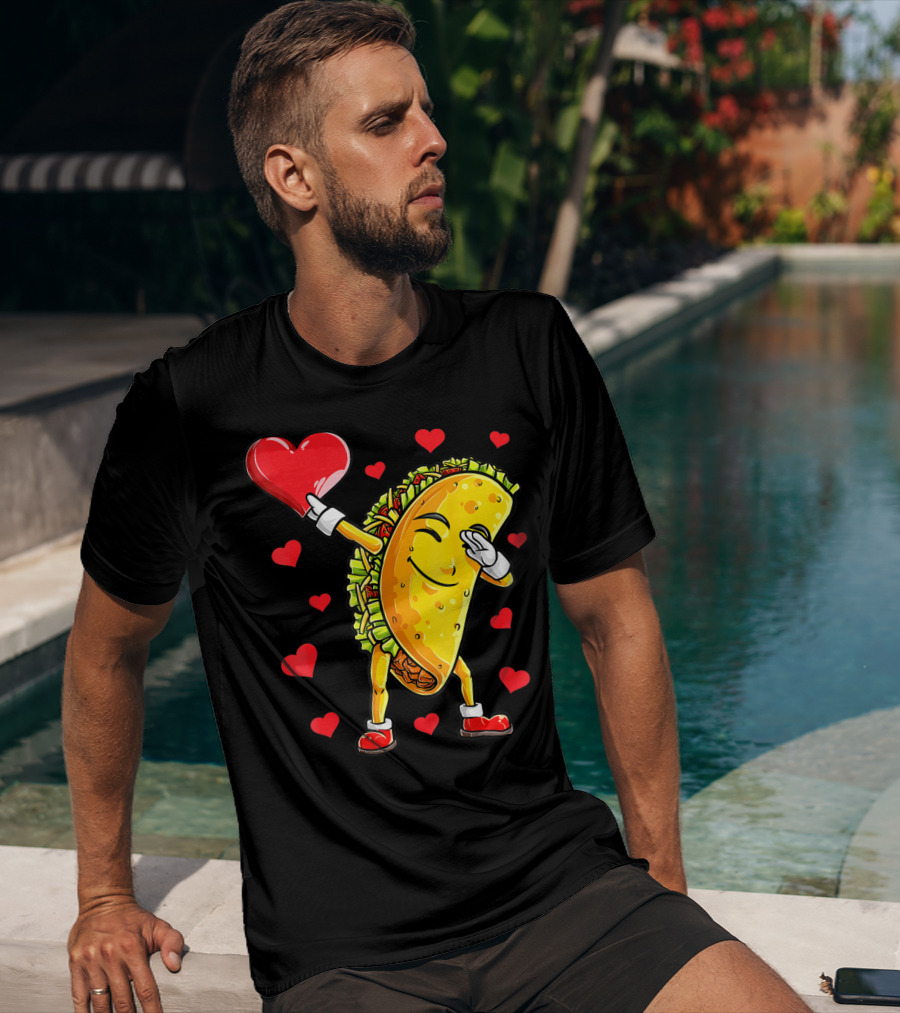 Dabbing Taco Heart Valentines Day Food Lovers Boys T-Shirt