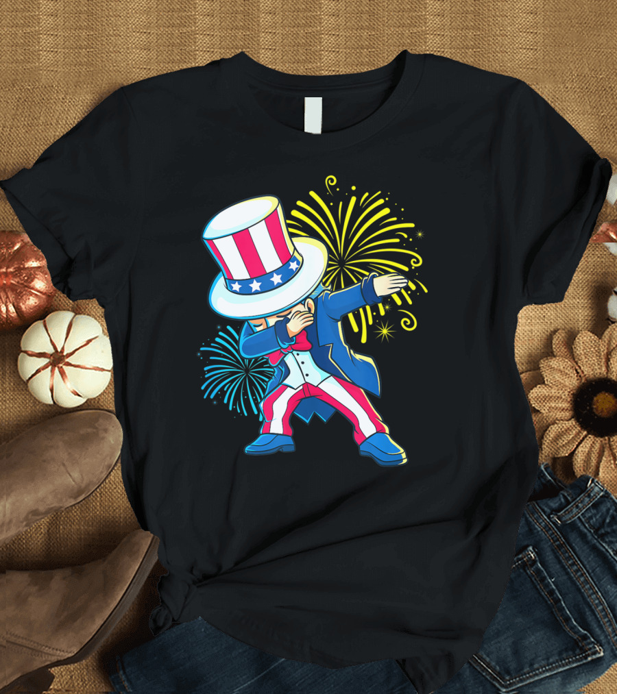 Dabbing Uncle Sam Patriotic Dab Dance 4th Of July Fireworks T-Shirt