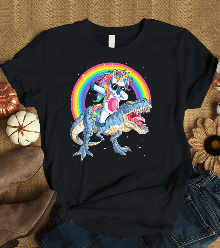 Dabbing Unicorn Dinosaur Rex Kids Girls Boys Space Rainbow T-Shirt