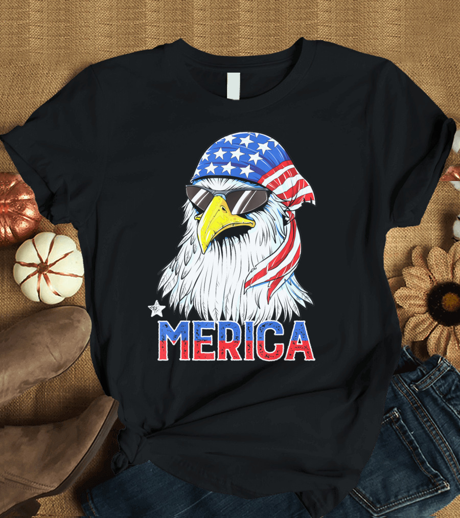 Eagle Mullet Merica Bandana American Flag 4th of July T-Shirt