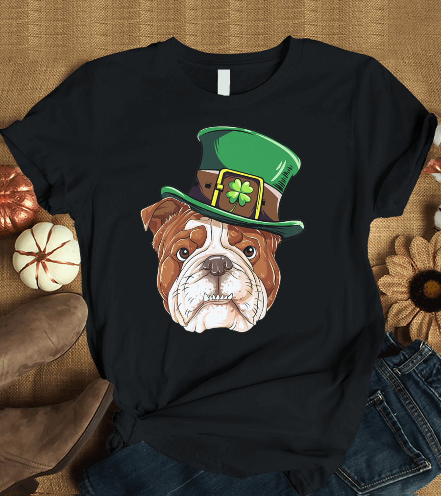 St Patricks Day English Bulldog Leprechaun Hat T-Shirt