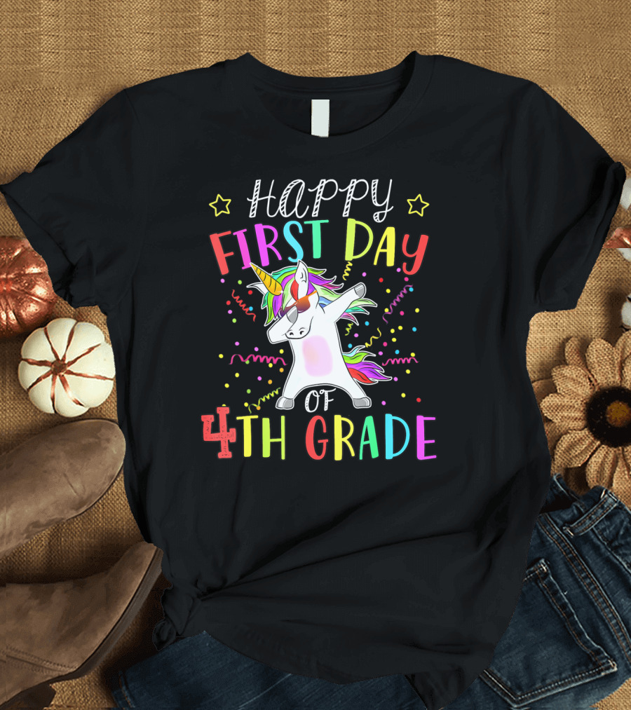 Happy First Day of 4th Grade Unicorn Dabbing T-Shirt