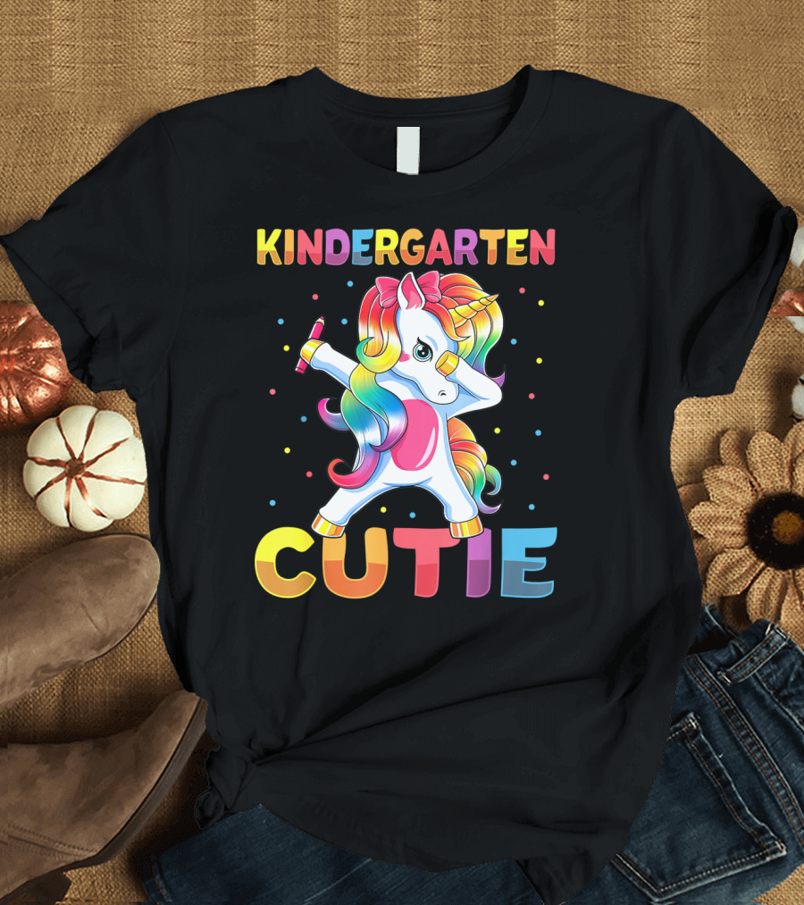 Kindergarten Cutie Dabbing Unicorn Back to School Girls Rainbow Multicolor T-Shirt