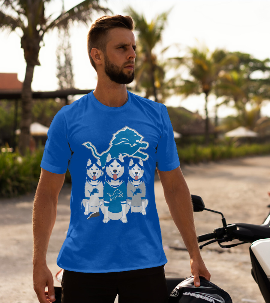 Detroit Lions Husky Trio With Iconic Blue Lion T-Shirt