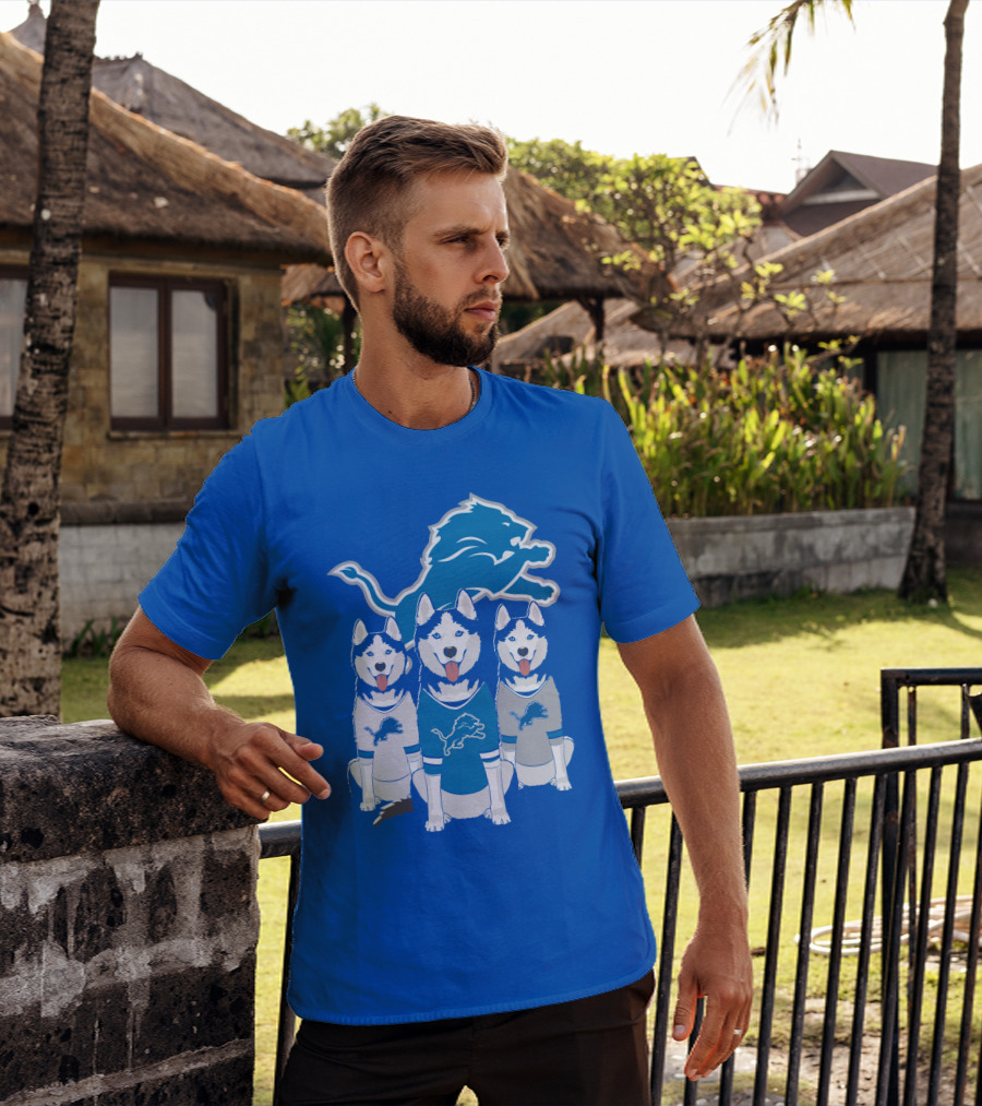 Detroit Lions Husky Trio With Iconic Blue Lion T-Shirt