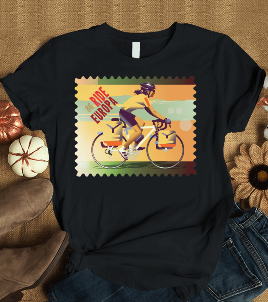 86 Ride Europa Bike Rider Stamp T-Shirt