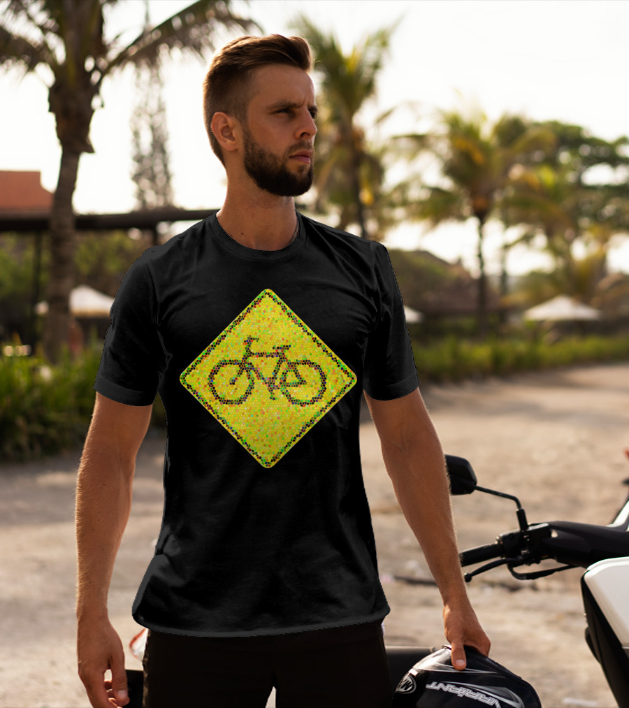 Bike Road Sign Mosaic Style Circular Dots T-Shirt