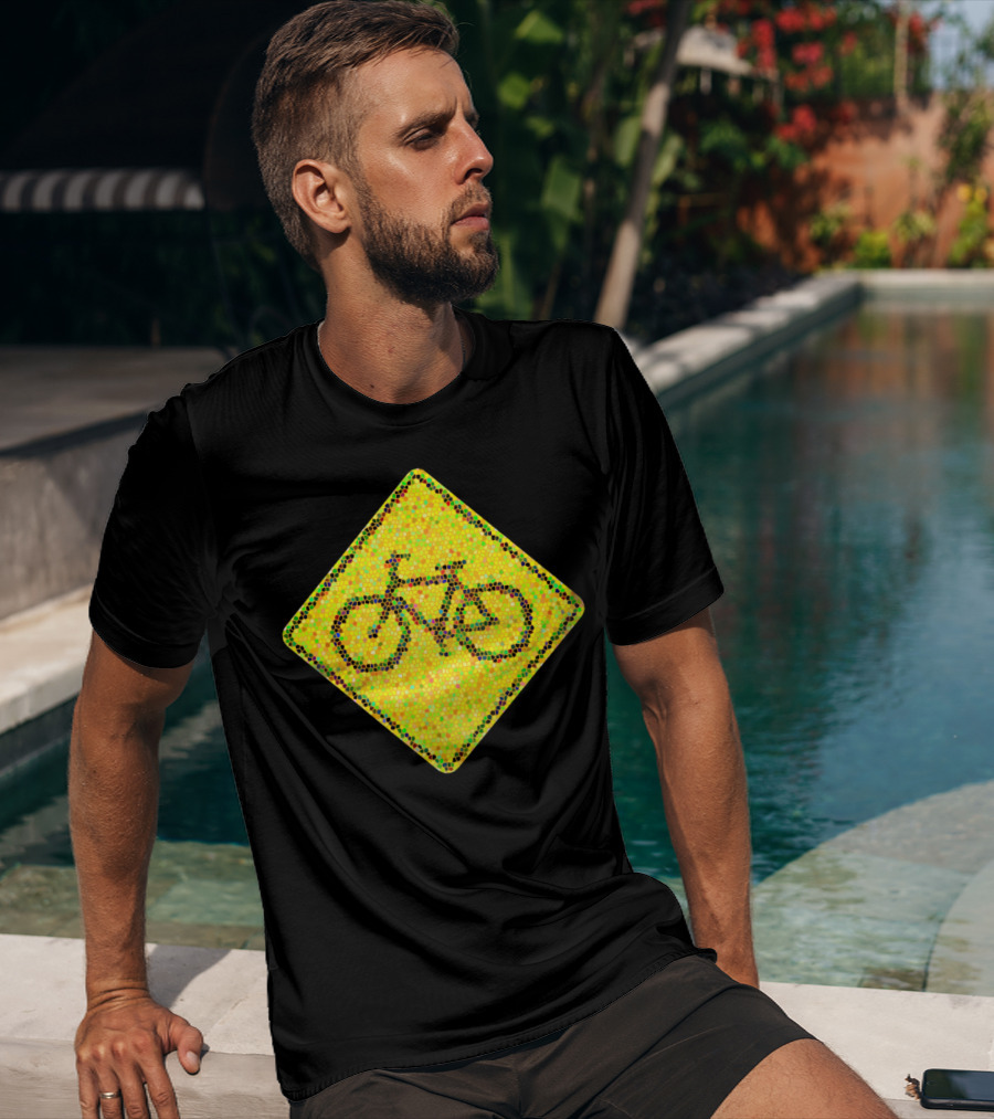 Bike Road Sign Mosaic Style Circular Dots T-Shirt
