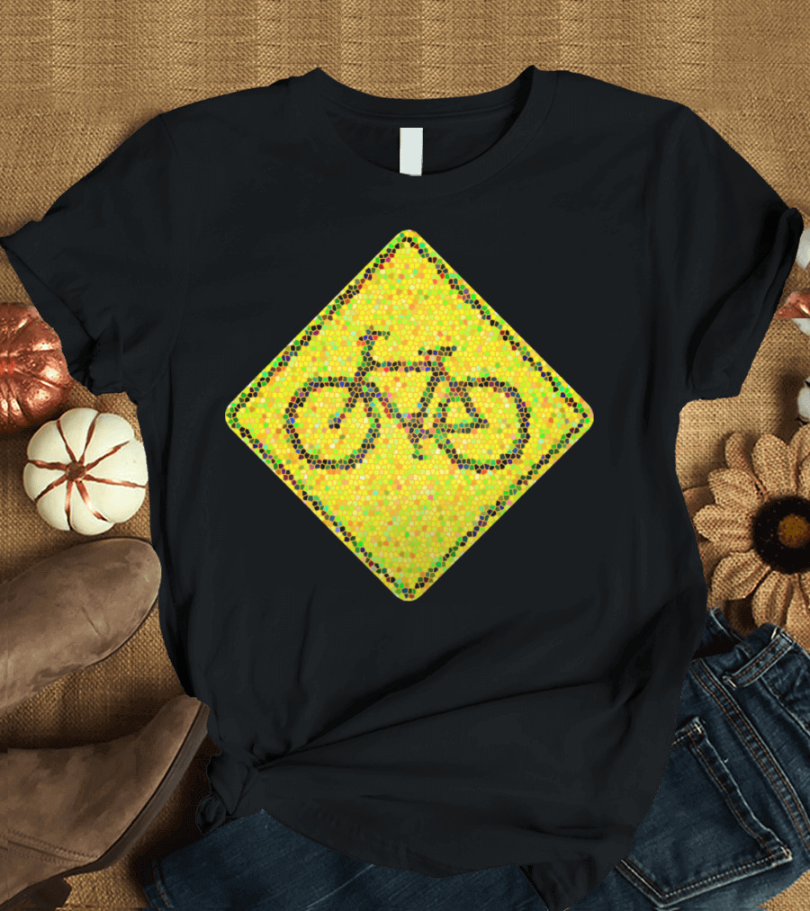 Bike Road Sign Mosaic Style Circular Dots T-Shirt