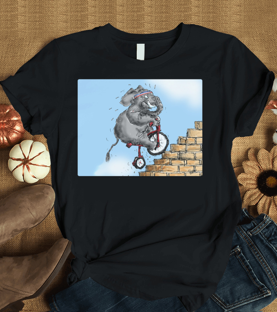 Challenge Accepted Elephant on Unicycle Climbing Stairs T-Shirt