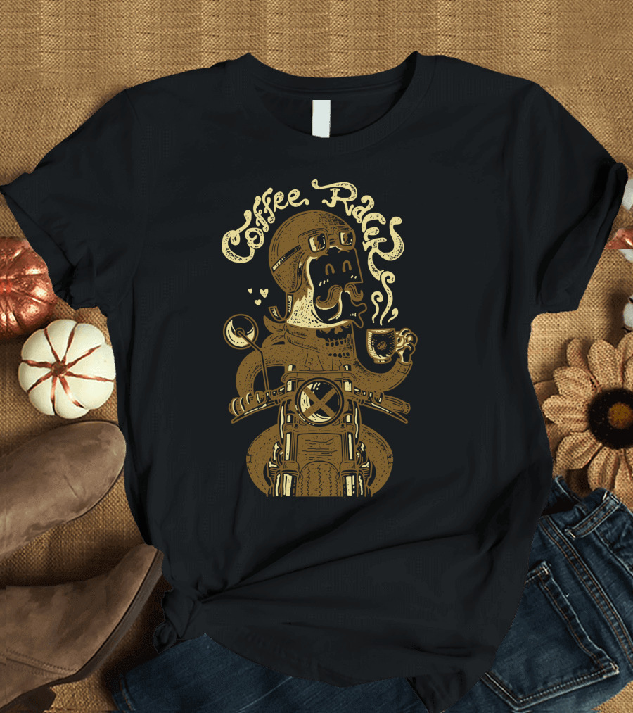 Coffee Racer Motorcycle Hipster Drinking Coffee T-Shirt