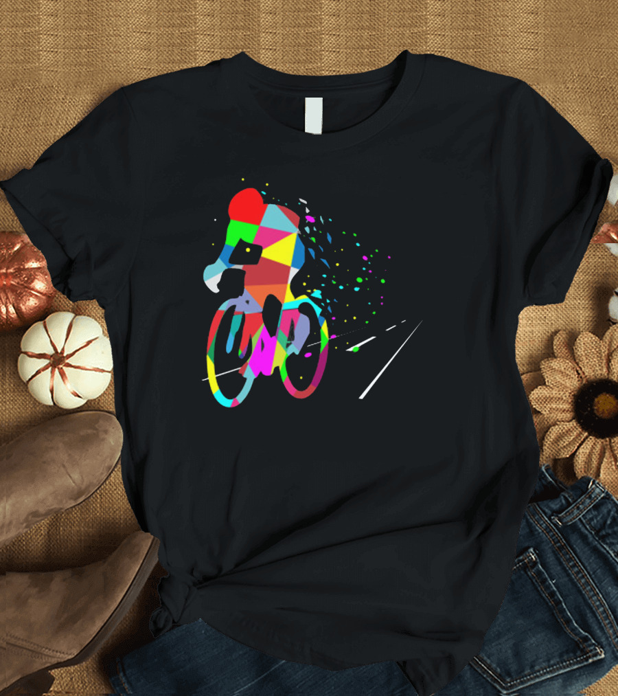 Cycling Forever Multicolor Abstract Bicyclist Road T-Shirt