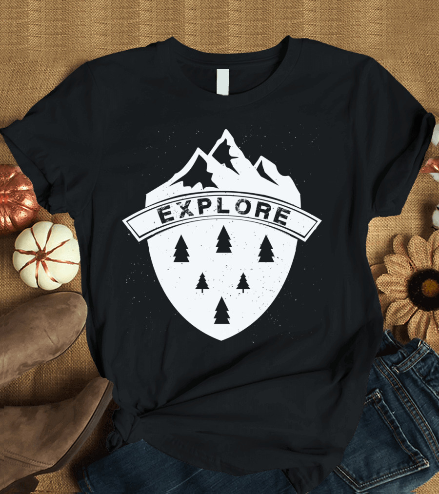 Explore the Great Outdoors Mountains Trees Badge T-Shirt
