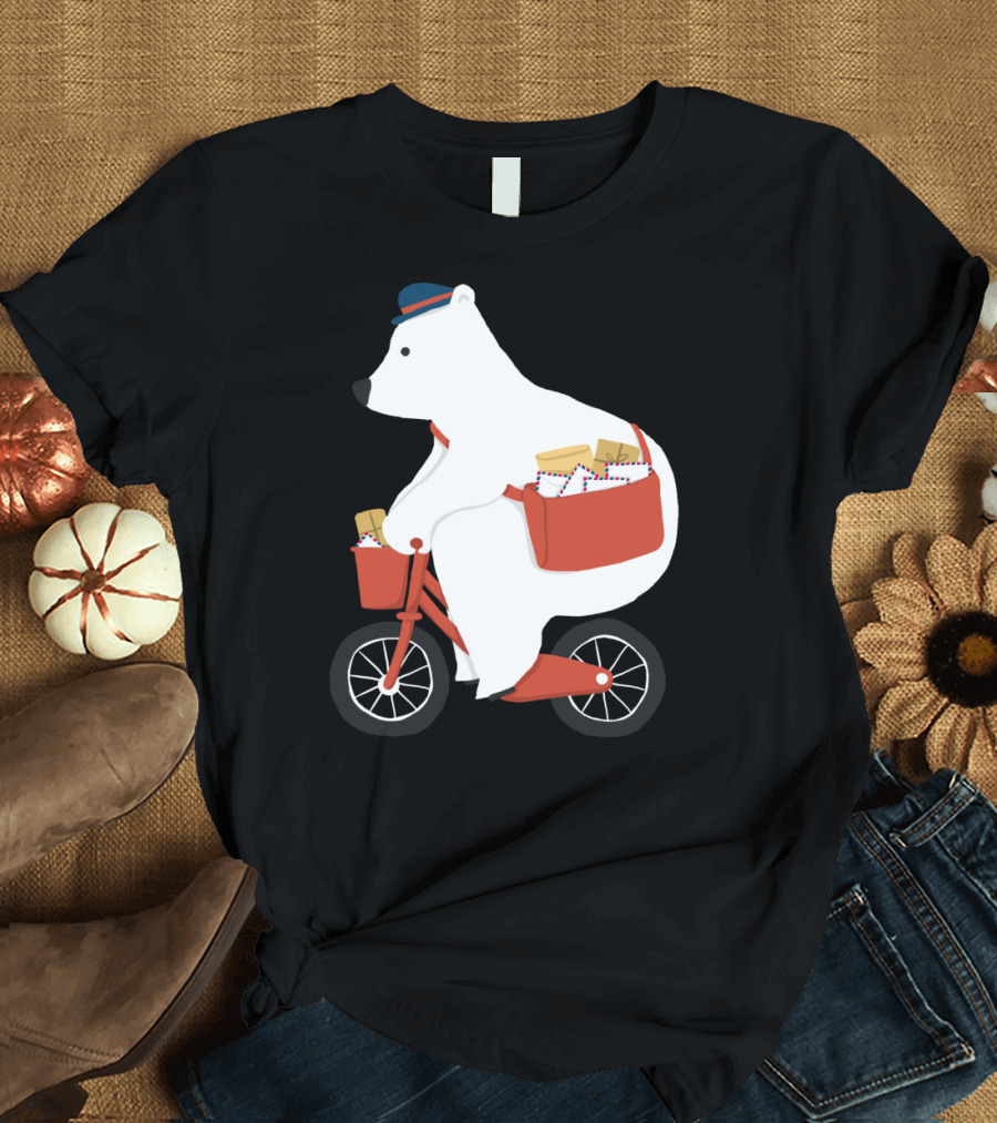 Hey Mr Postman Polar Bear Bicycle Mail Delivery T-Shirt