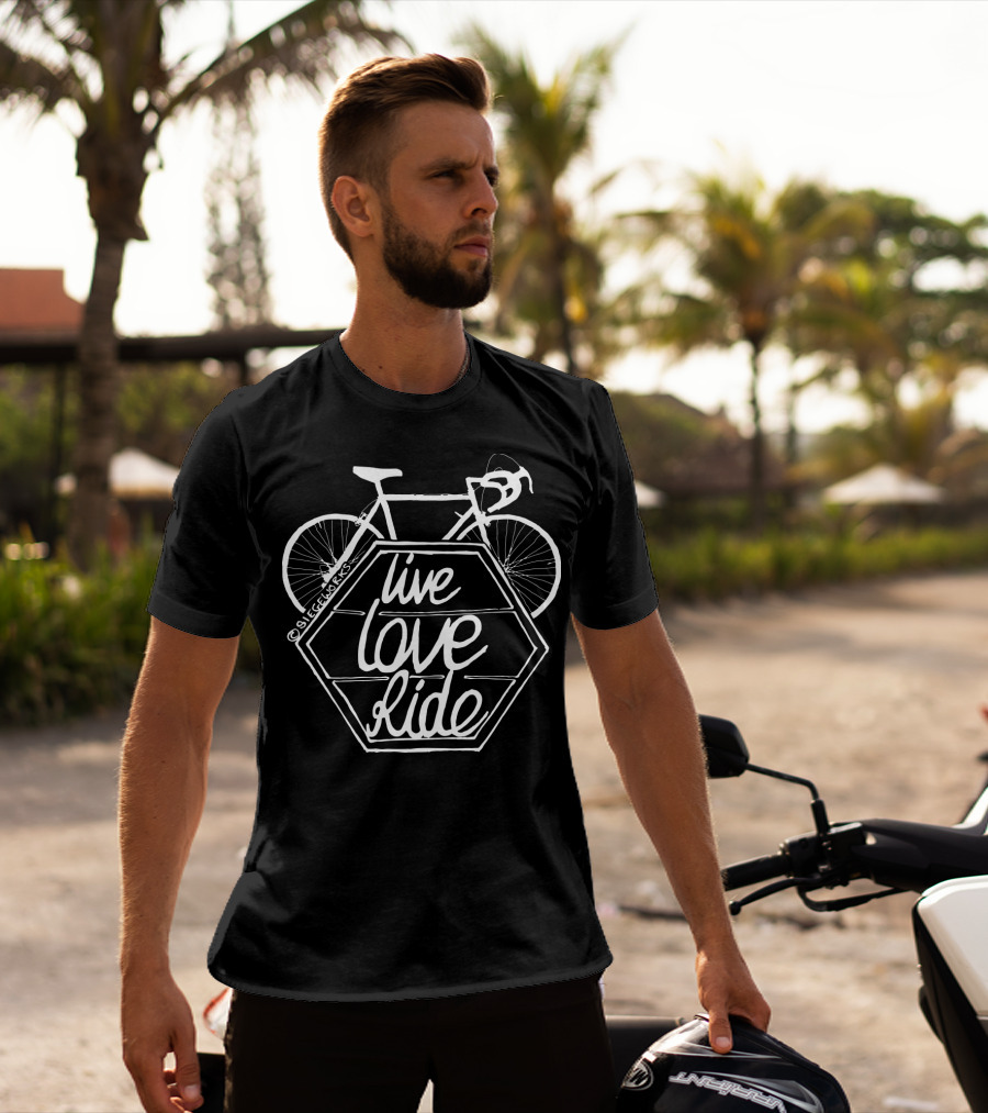 Live Love Ride Bicycle Black Hexagon Design By Siegeworks T-Shirt