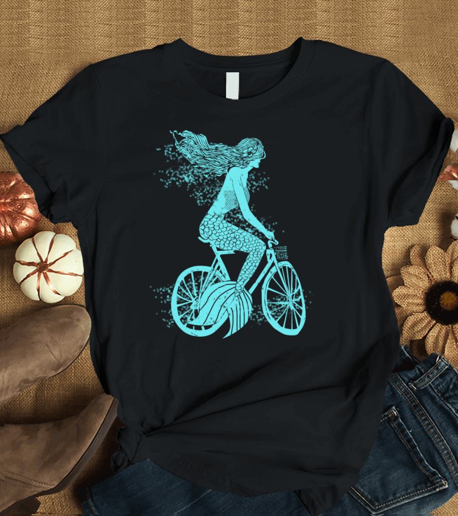 Mermaid on a Bike Ocean Ride Aqua Vision T-Shirt