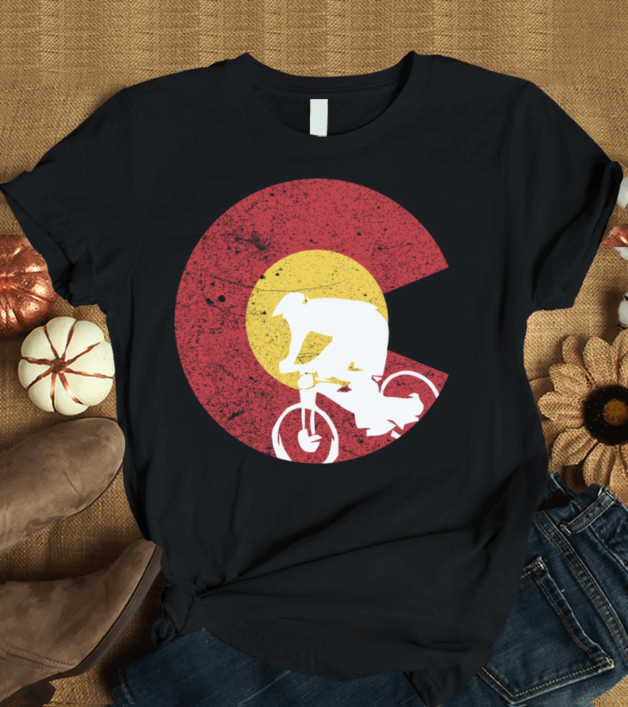 Colorado Mountain Biking Silhouette with State Flag T-Shirt