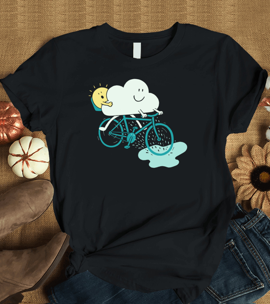Weather Cycles Happy Sun and Cloud Riding Bicycle T-Shirt