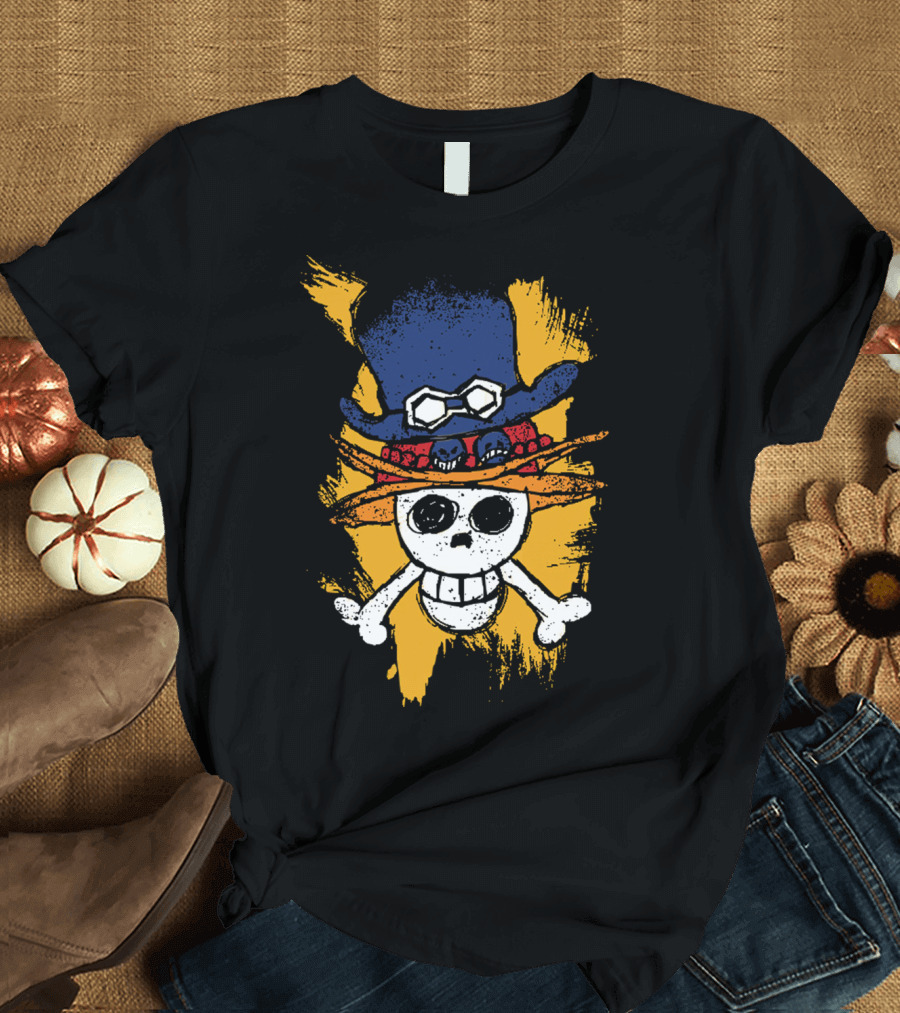 One Piece ASL Ace Sabo Luffy Skull and Pirate Hat T-Shirt