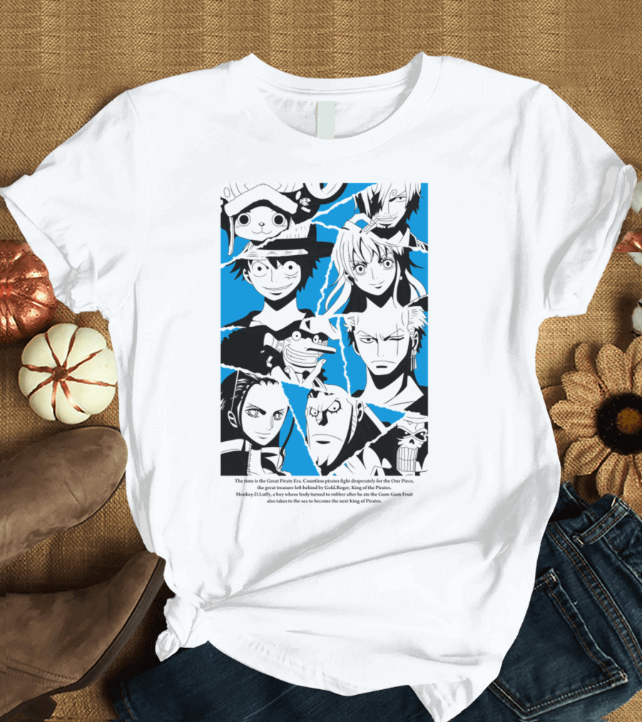 One Piece Straw Hat Pirates Blue Silhouette Montage T-Shirt