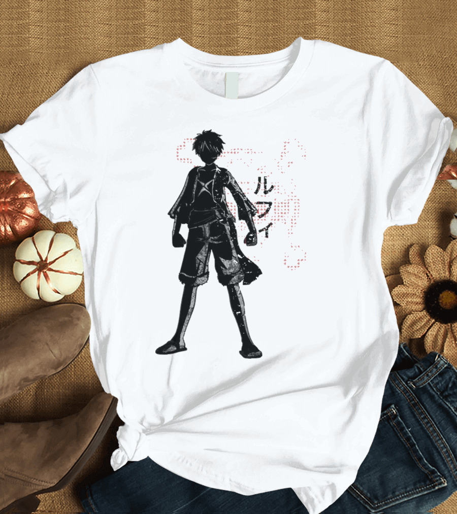 Crimson Luffy Anime Silhouette Kanji T-Shirt