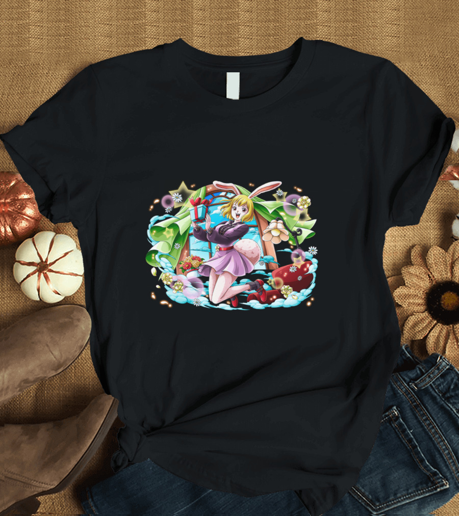 One Piece Girl Festive Bunny with Gift and Flowers T-Shirt