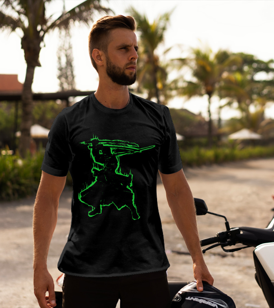 Santoryu Three Sword Style Silhouette In Neon Green T-Shirt