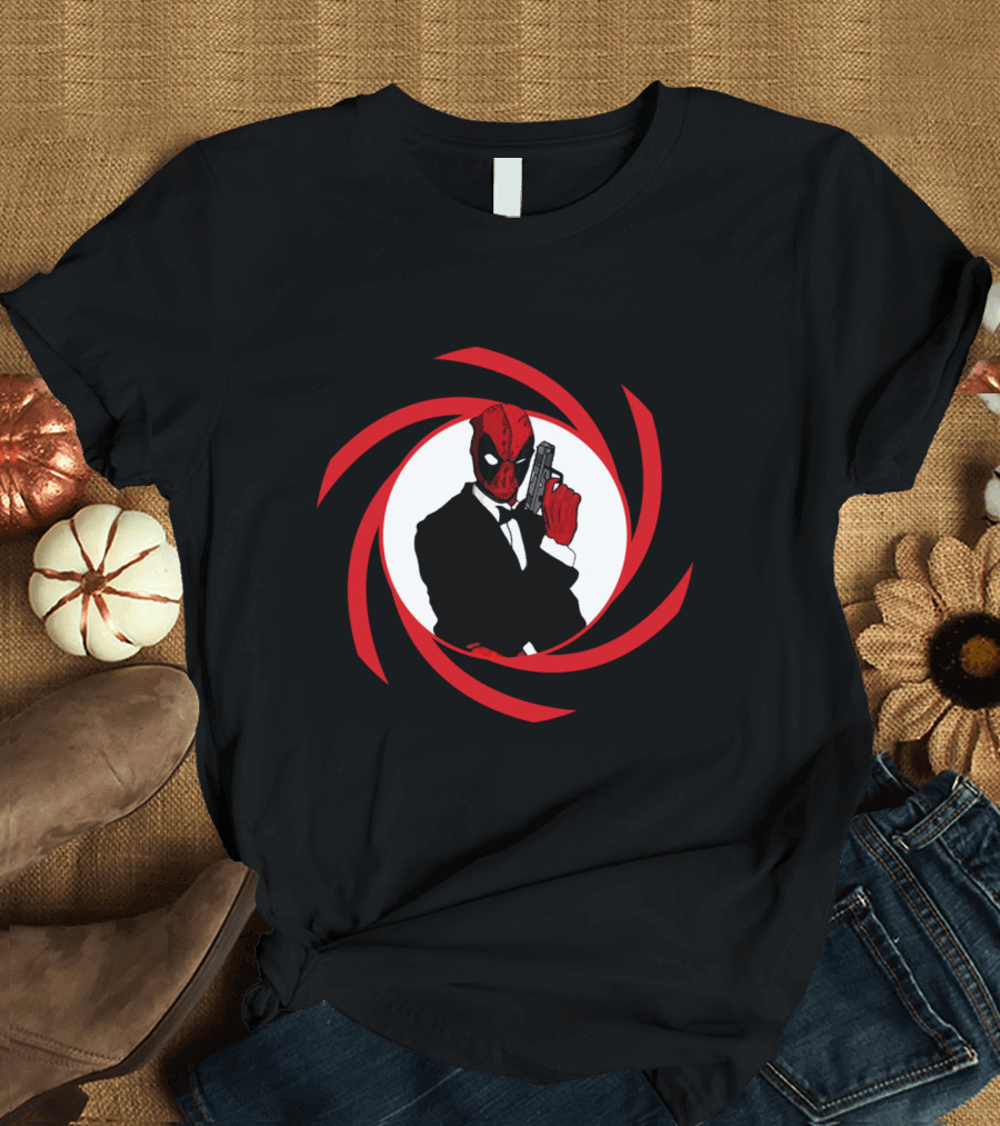 Deadpool Bond in Red Spy Spiral Suit with Gun T-Shirt