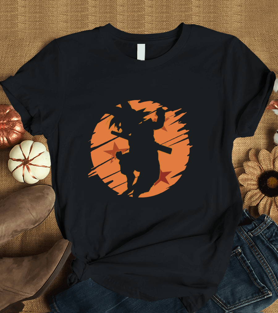Angry Goku Silhouette Dragon Ball Orange Star Background T-Shirt