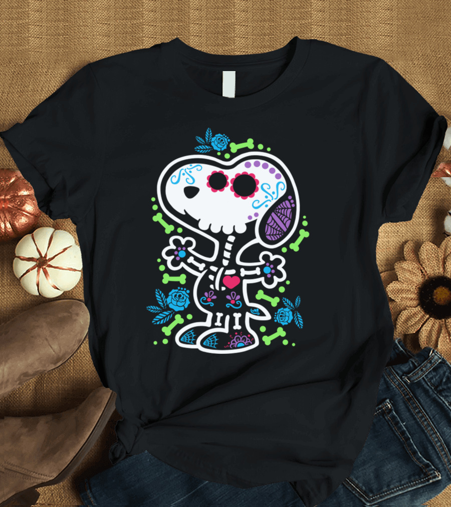 Day of the Dead Sugar Skull Skeleton Beagle T-Shirt