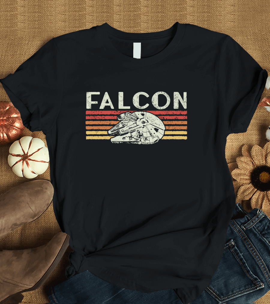 Falcon Vintage Style Spaceship with Stripes T-Shirt
