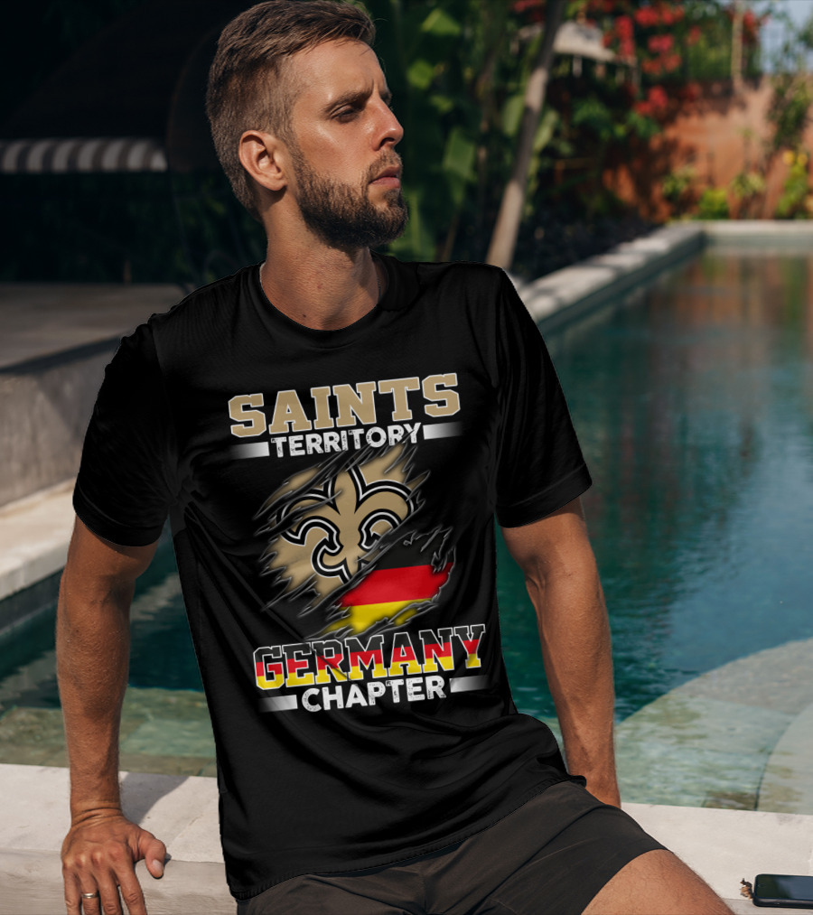 Saints Territory Germany Chapter Fleur-De-Lis German Flag Ripping T-Shirt