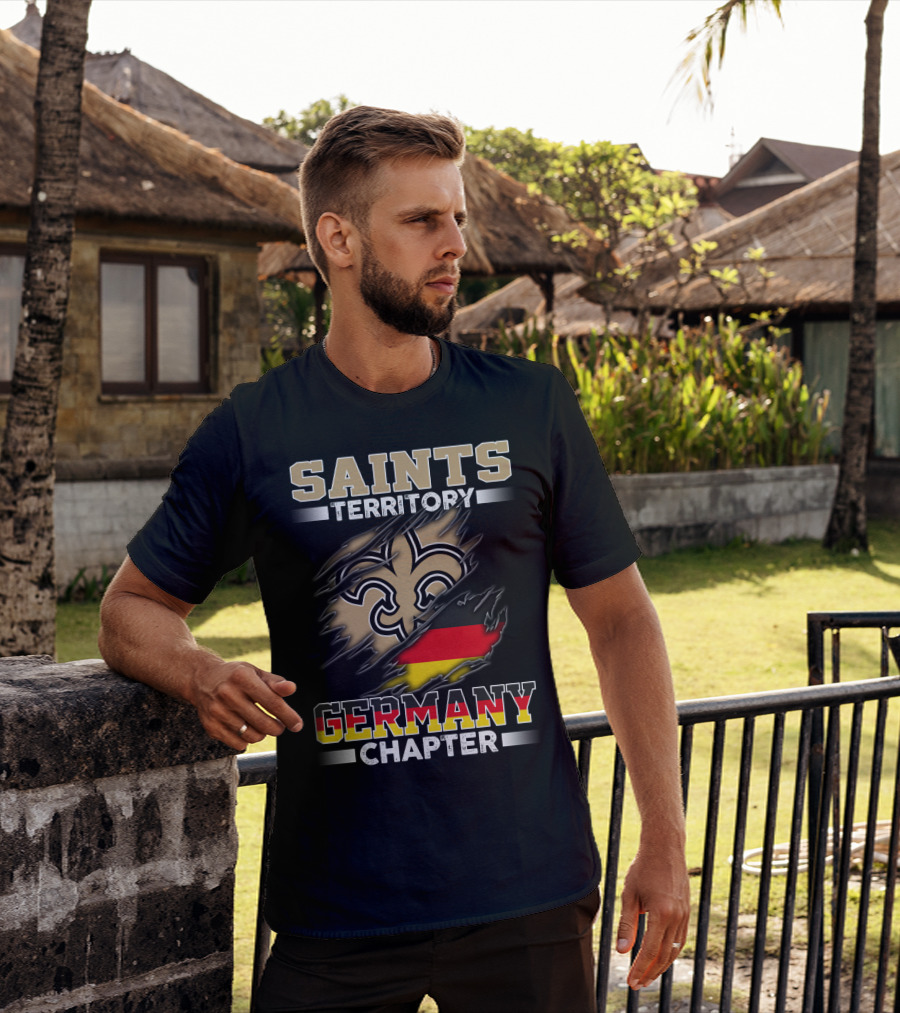 Saints Territory Germany Chapter Fleur-De-Lis German Flag Ripping T-Shirt