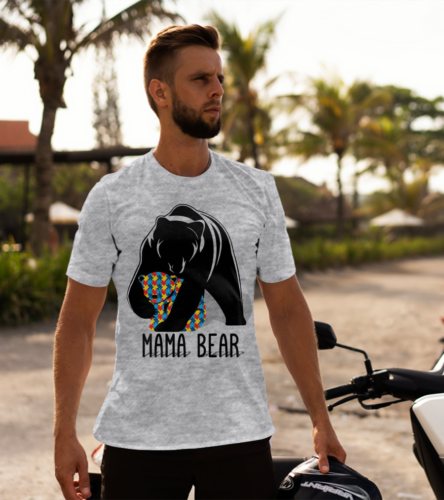 Mama Bear Autism Puzzle Bear Hug T-Shirt