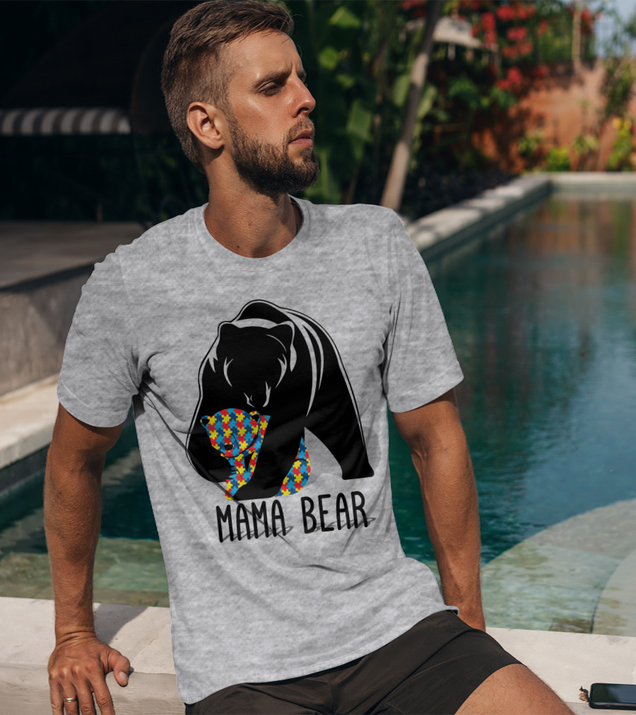 Mama Bear Autism Puzzle Bear Hug T-Shirt