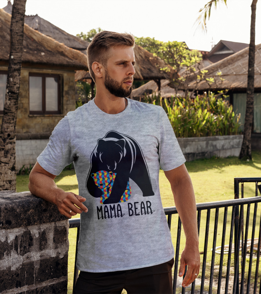 Mama Bear Autism Puzzle Bear Hug T-Shirt