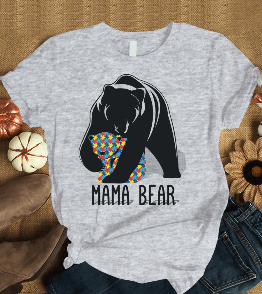 Mama Bear Autism Puzzle Bear Hug T-Shirt