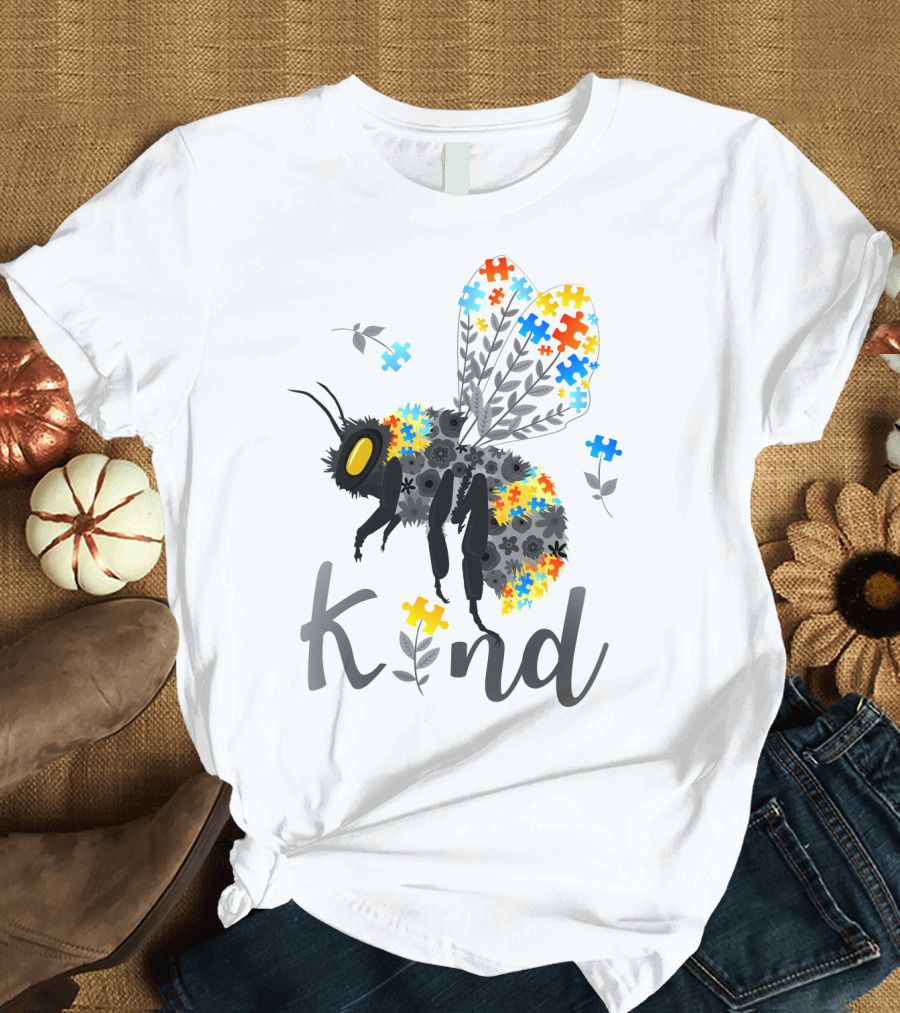 Kind Bee Puzzle Autism Awareness T-Shirt