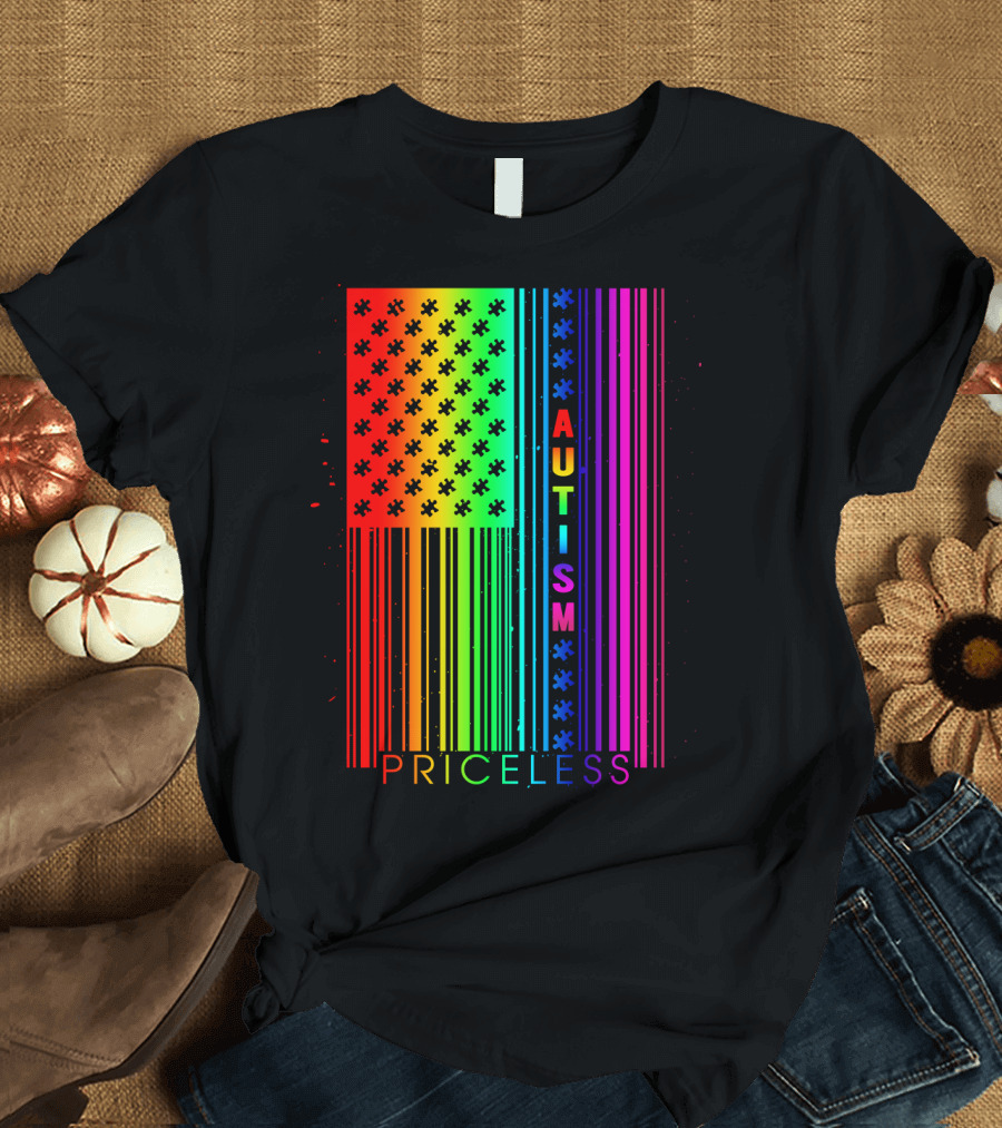 Autism Priceless Rainbow Barcode Flag T-Shirt
