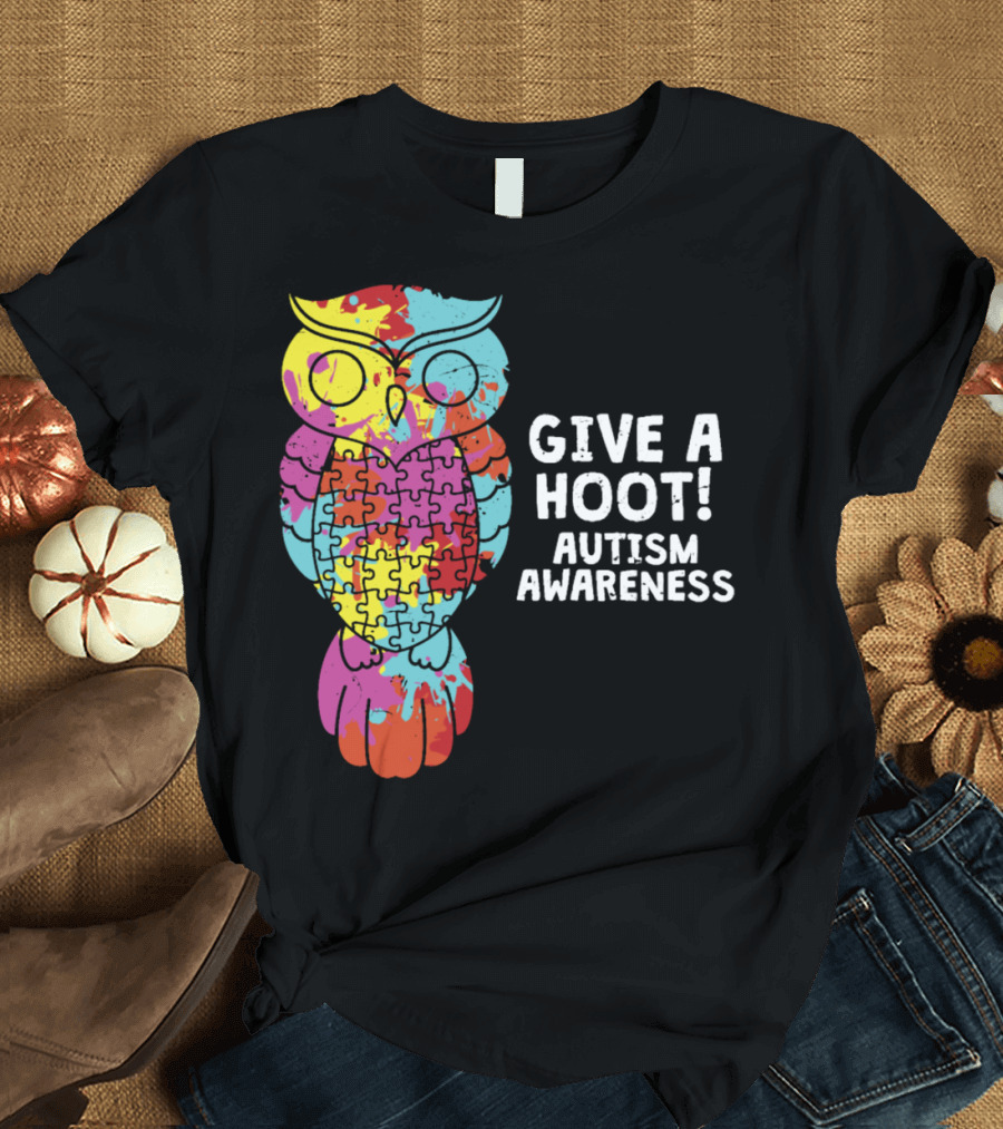 Give a Hoot Puzzle Owl Autism Awareness T-Shirt