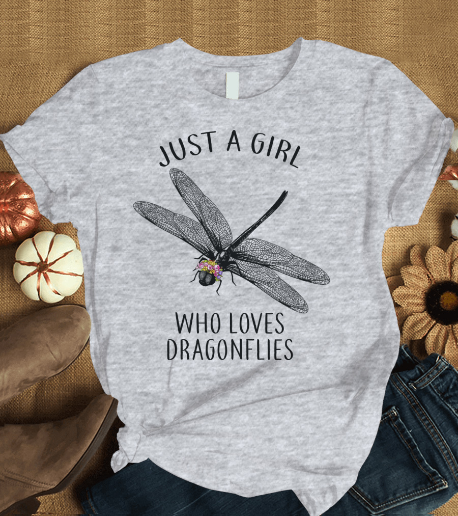 Just A Girl Who Loves Dragonflies Floral Adorned Insect T-Shirt