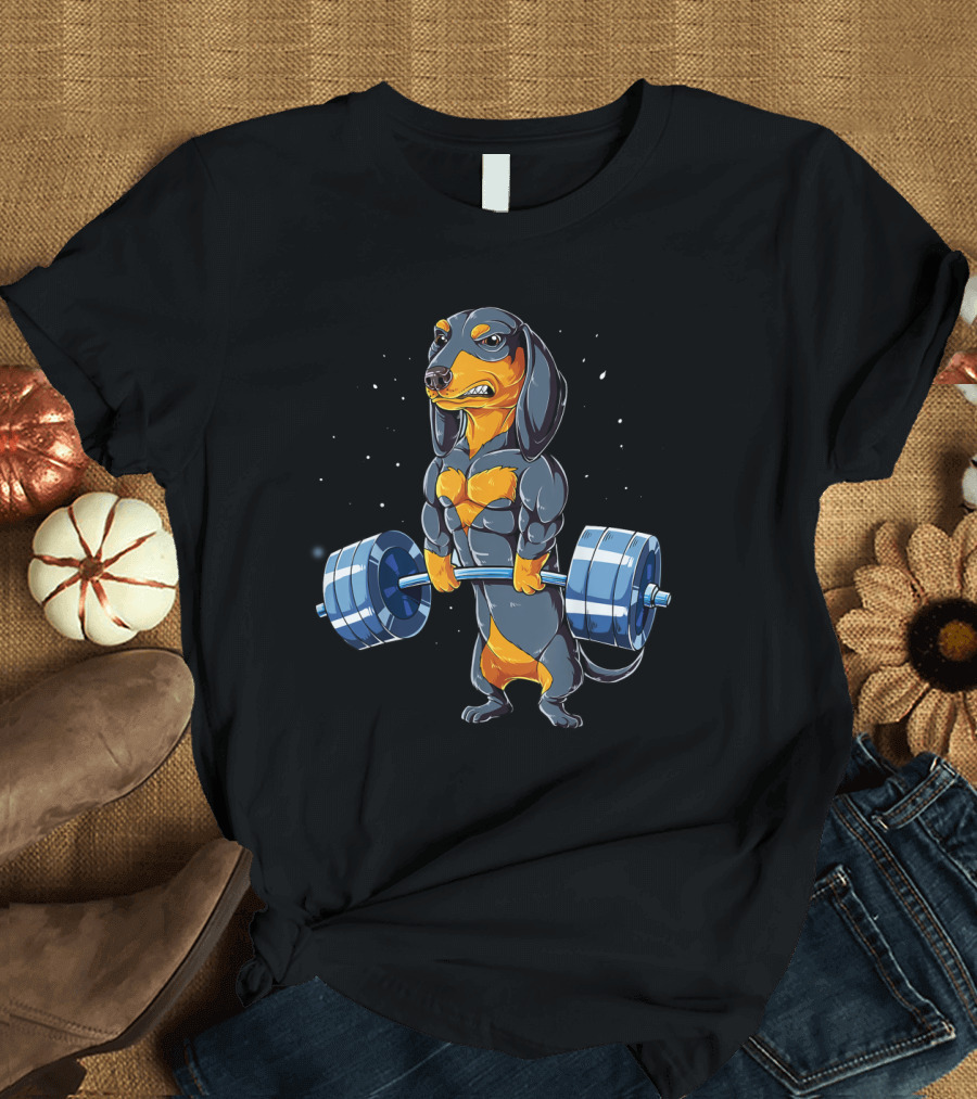 Weight Lifting Dachshund Strong Muscular Bodybuilder Dog T-Shirt