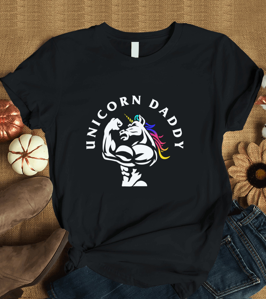 Unicorn Daddy Muscle Flexing Weight Lifting T-Shirt
