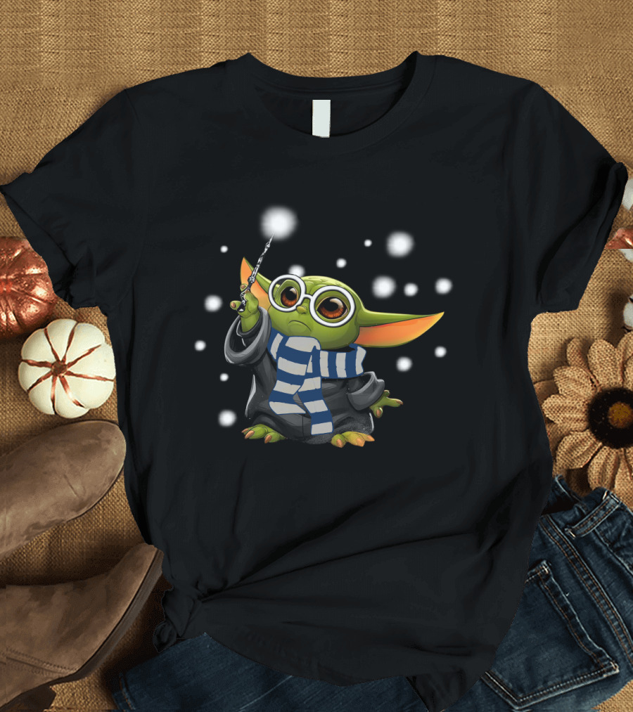 Ravenclaw Baby Yoda Wizard Scarf Wand Magic T-Shirt