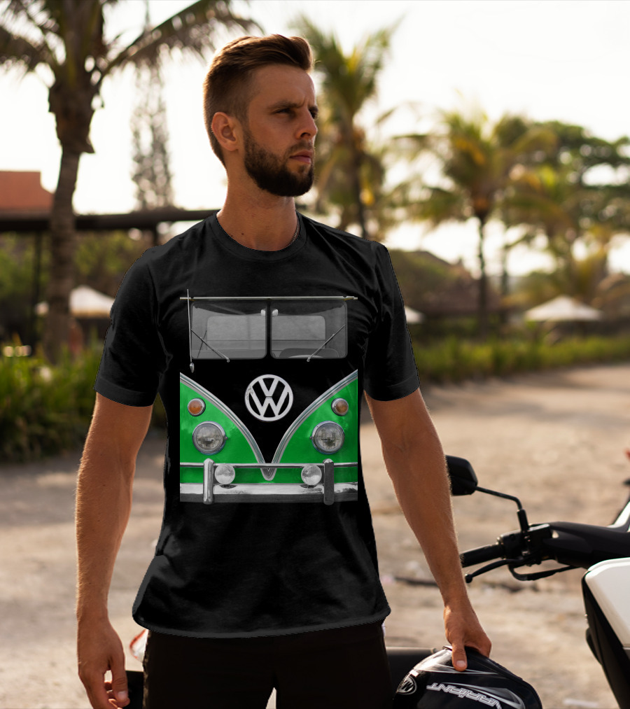 Volkswagen Bus Front Green Black T-Shirt