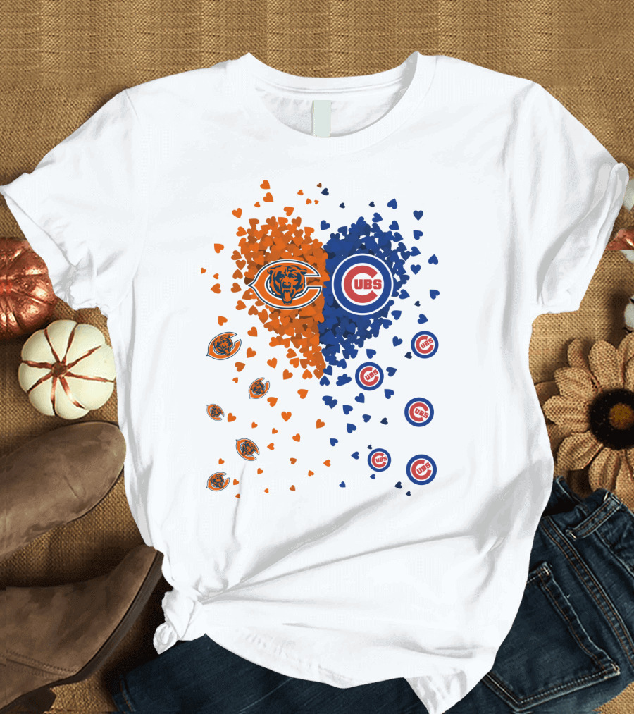 Heart Bears Cubs Chicago Bears and Chicago Cubs Logos and Heart T-Shirt