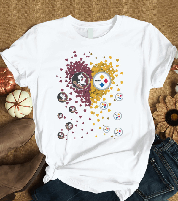 T-Shirt: Heart Seminoles Steelers Logo Fan Collage T-Shirt Heart Seminoles Steelers Logo Fan Collage T-Shirt